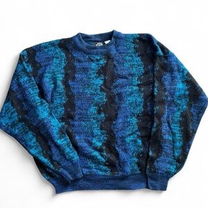Vintage Blue and Black Knit Crewneck Sweater, Size Large, Eclectic Grandpa